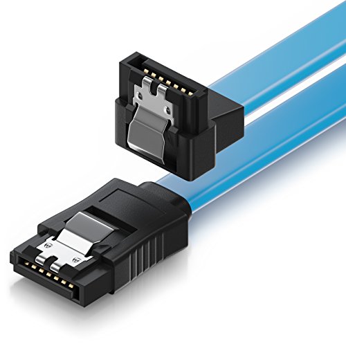 deleyCON 30cm Cable SATA III S-ATA 3 Cable de Datos Cable de Conexión para HDD SSD con Clip de Metal 6 GB/s 1x Recto 1x 90° Conector Tipo L - Azul