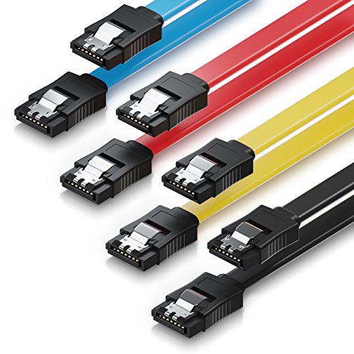 deleyCON 4X 0,5m Cable S-ATA 3 SATA III HDD SSD Cable de Datos 6 GBit/s - 2X Recto - Amarillo Rojo Azul Negro