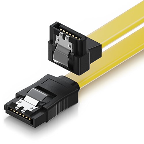 deleyCON 50cm Cable SATA III S-ATA 3 Cable de Datos Cable de Conexión para HDD SSD con Clip de Metal 6 GB/s 1x Recto 1x 90° Conector Tipo L - Amarillo
