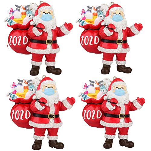 DINAPENTS Paquete de 4 adornos de Papá Noel 2020 para colgar en el árbol de Navidad de resina 3D, decoración de Papá Noel para árbol de Navidad