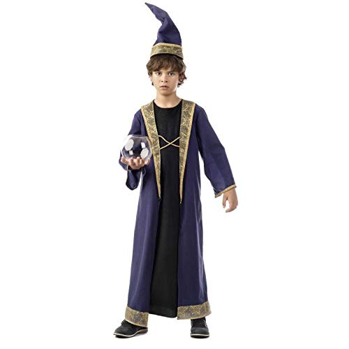 Disfraz de aprendiz de mago Merlín, para niños, 2 piezas: túnica y sombrero de mago, color púrpura., Infantil, violeta, 7-9 años