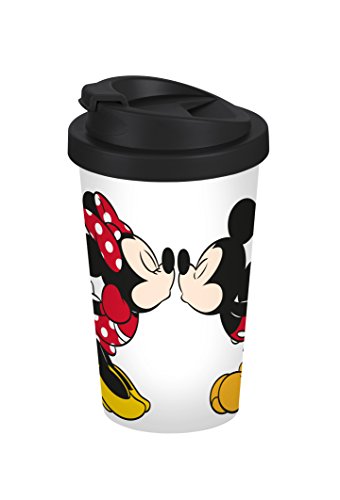 Disney Mickey Mouse Disney Mickey Kiss 400 ml Coffee to go Vaso de plástico, blanco y multicolor, 9 x 9 x 16,5 cm
