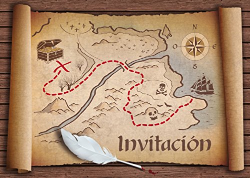 Edition Colibri 10 Invitaciones en español “Mapa del Tesoro“: Juego de 10 Invitaciones para el cumpleaños de niños/as Piratas o bucaneros (10727 ES)