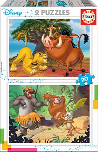 Educa- Disney Animals Rey Leon, el Libro de la Selva, Simba, Baloo 2 Puzzles x 20 Piezas, Multicolor (18103)