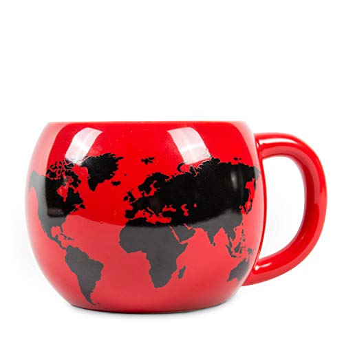 el & groove Taza de Globo 3D en Rojo, Taza de té de 250 ml (300 ml Llena hasta el Borde), Taza de café de Porcelana, Mapa del Mundo Atlas Destinos, Taza Decorativa, Regalo