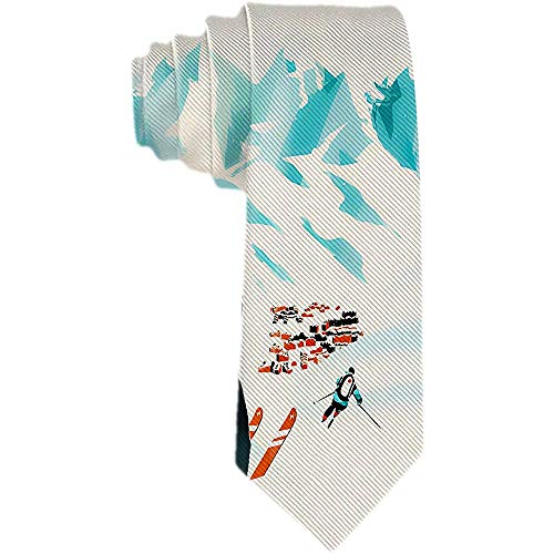 Esquiadores para hombre en las montañas Blancas Nevadas Marchando hacia el campo Corbata Corbata de poliéster Corbatas tejidas de jacquard Corbatas Regalo novedoso para hombre