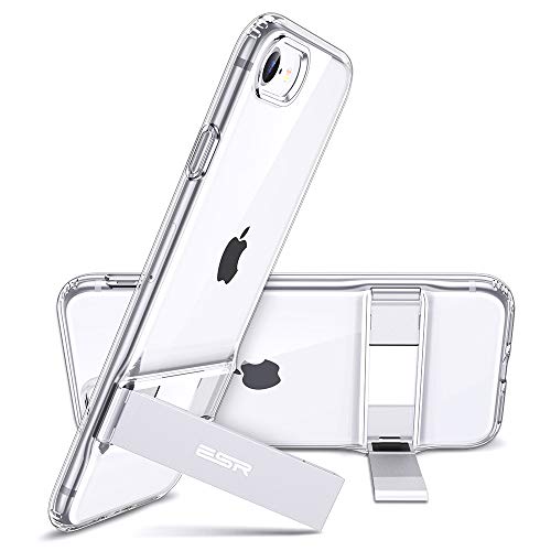 ESR Funda Metal Kickstand para iPhone SE 2020[Soporte Vertical y Horizontal] [Protección Reforzada contra Caídas][TPU Trasero Flexible][Funda para iPhone SE (2020)][Transparente]