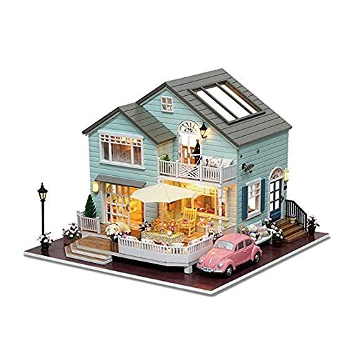 fang zhou Rompecabezas 3D Ensamblar Casa de muñecas en Miniatura Kit de Bricolaje Luz Queenstown Holidays Series Casas de muñecas Accesorios con Muebles Caja de música LED cumpleaños