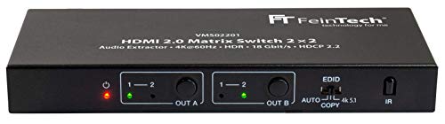 FeinTech VMS02201 Matrix Switch 2x2 Conmutador HDMI 2.0 (2 entradas, 2 Salidas, con Extractor de Audio, 4 K, HDR, SPDIF)