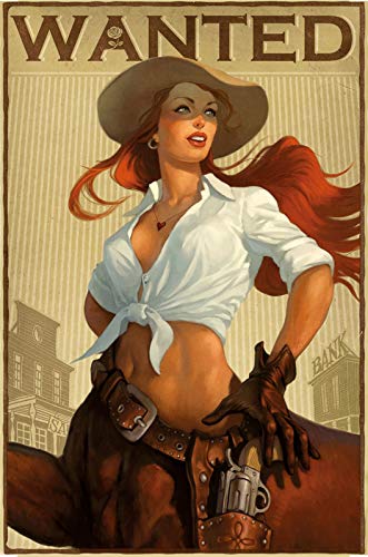 FS Wanted Poster Cowgirl wild West Pinup Cartel de chapa curvado Metal Sign 20 x 30 cm