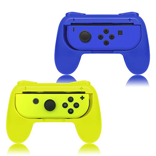 FYOUNG Grip para Nintendo Switch Joy-con Mandos Set, Cómoda Funda de Gamepad para Nintendo Switch Joy con Controller - Azul Oscuro y Amarillo (2 Paquetes)