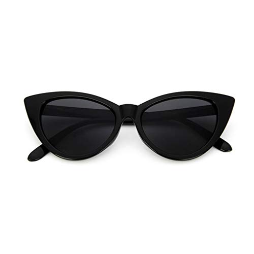 Gafas de Sol Vintage Cat Eye para Mujer, Montura de PC, Lente de Resina, UV400, Gafas, Negro Brillante y Gris Completo, Grande