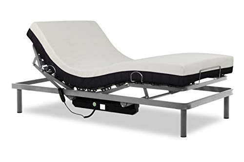 Gerialife® Pack Cama articulada eléctrica con colchón ortopédico viscoelástico 20 cm. (90x190, Plateado)