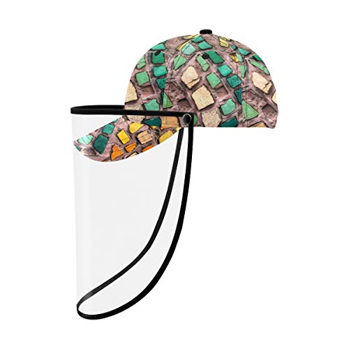 Gorra Protectora Unisex Sombrero de Escudos Protectores, Mosaico Antiguo en fragmentos de Pared Sombrero Amarillo Gorra de béisbol extraíble Sombrero de Juego de Verano Transpirable