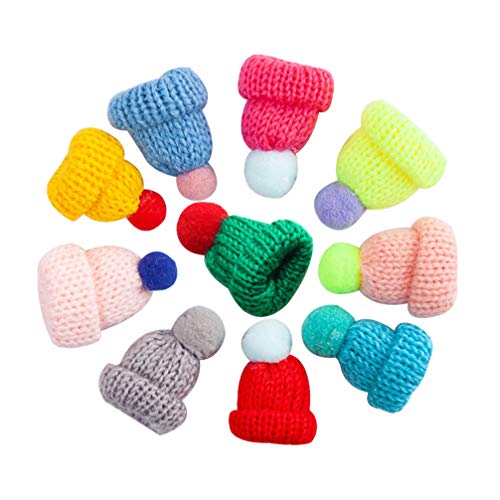 Healifty 20 minisombreros de punto con pompones para manualidades, accesorios para el pelo, manualidades, muñecas, sombreros, joyas, caja de teléfono (color mezclado)