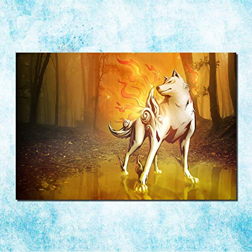 H/F Gangmei Fire Wolf God Art Canvas Poster DIY Estilo Moderno Pintura De Pared Abstracta Imágenes Sala De Estar Dormitorio Familiar Pintura De Decoración (Sin Marco) 40X60Cm L4173