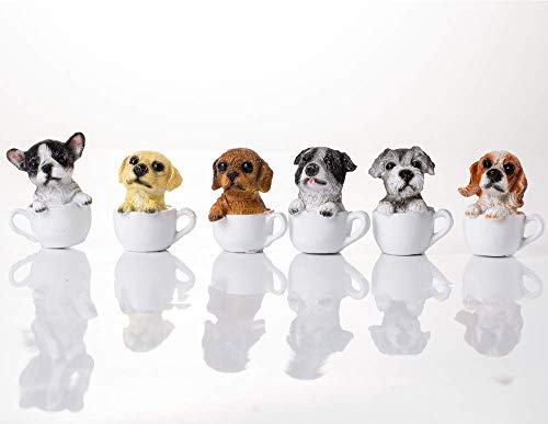 HOMERRY Juego de 6 figuras pequeñas para perros de té con taza de té para decoración del hogar o decoración de estanterías