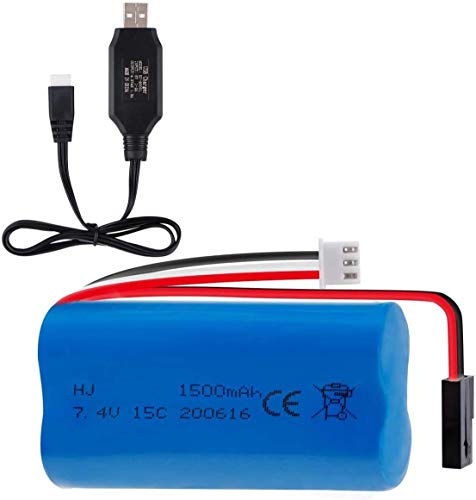 Hootracker 7.4V 1500mAh 15C Lipo Battery Pack Rechargeable with USB Cable 5500-2P Plug for MJX T640 F39 F49 T39 RC Aircraft Syma 822 RC Car