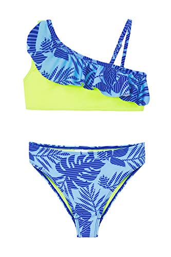 IKALI - Conjunto de bikini de dos piezas para niñas, traje de baño con volantes y diseño de flamencos, traje de baño deportivo infantil para la playa Azul azul 5-6 Años