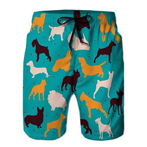 Impresión en 3D Pantalones Cortos de Playa de Secado rápido para Hombres, Vacaciones de Verano, colección de Razas de Perros, Puntos Rojos Multicolores