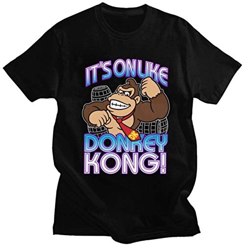 It's On Like Donkey Kong T Shirt Men Soft Cotton Stylish Fashion T-Shirt Short Sleeved Gorilla tee Tops Slim Fit Clothing Gift-Black,XL