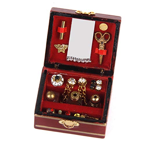 Jorzer Dollhouse Accesorios miniaturas, muñecas Casa del rectángulo Cajas de Recuerdo Adornos de joyería de la Vendimia Caja Antigua Adornada de Acabado Grabado Organizador Caja