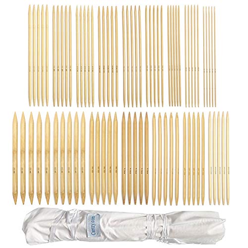 Juego de agujas de bambú de doble terminación, para principiantes y profesionales, 80 piezas (16 tamaños X 5 unidades), 2mm-12mm longitud de 25 cm, con bolsa de almacenamiento de lona envolvente