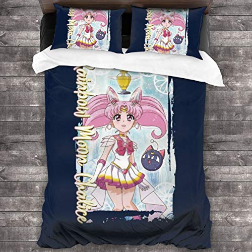 KUKHKU Sailor Moon - Juego de cama de 3 piezas con funda de edredón de 86 pies x 70 pies, juego de cama decorativo de 3 piezas con 2 fundas de almohada
