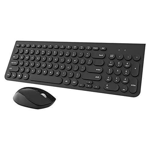 LaLa POP Wireless 2.4G Mute Keyboard Y Rouse Set Redondo Chocolate Punk MULTU-Color Ultra-THERS Impermeable (Color : Black)