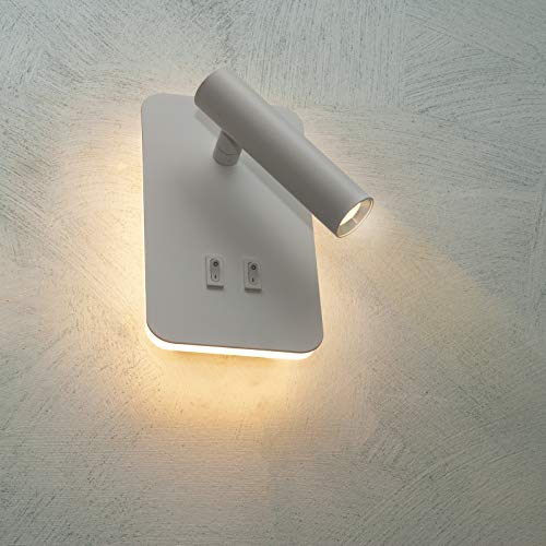 Lámpara LED de pared aplique pared 6 W doble luz mesilla de lectura cama 2 en 1 (3000 K)