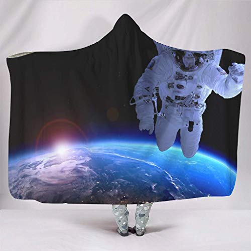 Leisure-Time Mantas con Capucha Fantasía Astronauta Cielo Azul Atmósfera Planeta Cosmos NASA Espacio Astronomía Universo Estampado Fleece Cálido Dormitorio de Medianoche para Dormir