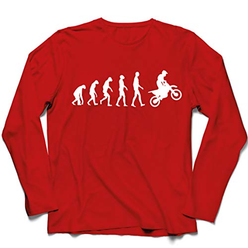 lepni.me Camiseta de Manga Larga para Hombre Evolución del Motocross Equipo de Moto Ropa de Carreras Todoterreno (Small Rojo Blanco)
