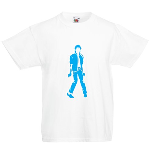 lepni.me Camiseta para Niño/Niña Me Encanta M J - Rey del Pop, 80s, 90s Músicamente Camisa, Ropa de Fiesta (7-8 Years Blanco Azul)