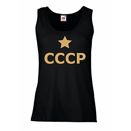 lepni.me Camisetas sin Mangas para Mujer URSS Star, СССР Rusia Vintage Diseño político Ruso (XX-Large Negro Oro)