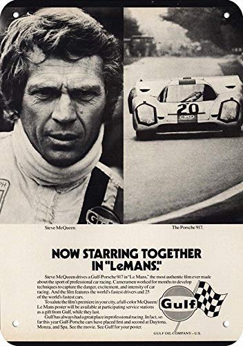 Lesley Coleridge 1971 Porsche 917 Gulf Race Car Réplica de metal de 7 x 10 pulgadas – Lemans protagonizada por Steve McQueen