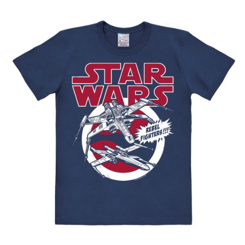 Logoshirt Camiseta ala-X - Camiseta La Guerra de Las Galaxias - Star Wars - X-Wings - Caza Estelar - Camiseta con Cuello Redondo Azul Oscuro - Diseño Original con Licencia, Talla L