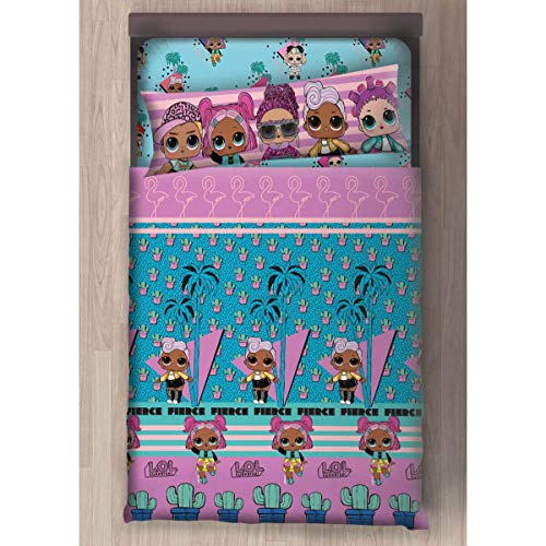 Lol Surprise Juego de sábanas Cama Individual, para niña (Incluye Encimera, Bajera y Funda de Almohada) (90 cm)