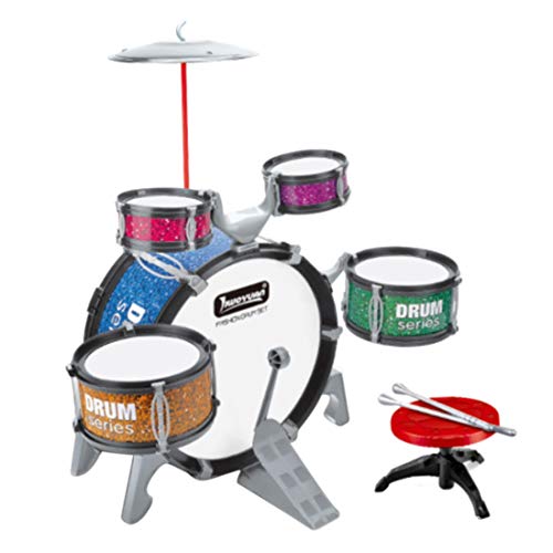 LuoKe Rock Band Jazz Drum Set Instrumentos de percusión Kit de batería Música Juguetes educativos Festival Regalo con 7 Piezas de batería y de platillo para niños Principiantes