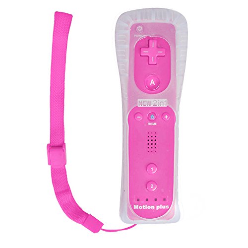 Mando Wii Remote con Motion Incorporado 2 en 1 + Motion + Funda Silicona + Correa para Nintendo Wii - Wii U - Wii Mini, Color Rosa