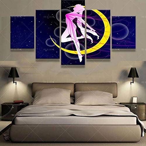 Modern Home Decor Anime Posters 5 Piece Sailor Moon Pretty  Guardian  Wall Art Canvas Painting Picture Frame(Enmarcado)