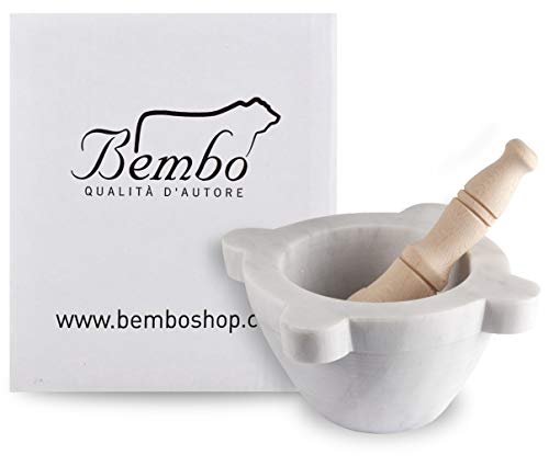 Mortero Bembo de Mármol Italiano Blanco de Carrara con Maja - Modelo Genovese (Made in Italy) (ø 20 cm)