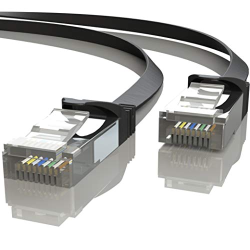 Mr. Tronic 15m Cable de Red Plano Ethernet Latiguillo | CAT7, SFTP, CCA, RJ45 (15 Metros, Negro)