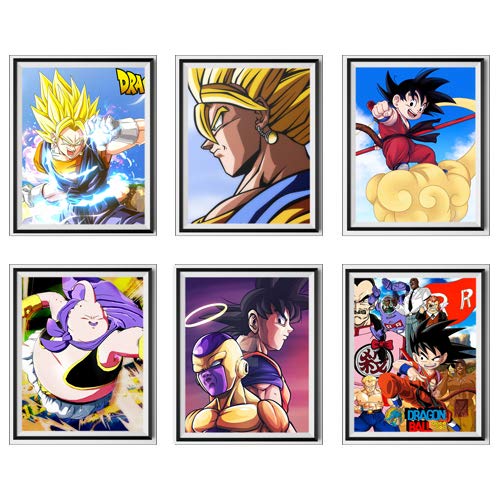 MS Fun DBZ Dragon Ball SSJ Vegetto Kid Goku Fat Buu Frieza Anime Art Gallery Tela Original Póster de pared, 8 x 10 pulgadas, sin marco, juego de 6