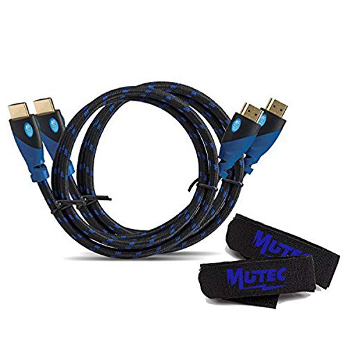 MutecPower Cable HDMI de alta velocidad con Ethernet 2M "2 Pack" 1.4a 2.0A - Compatible con 3D y canal de retorno de audio (ARC) - Full HD [última versión HDMI disponible] - 2 metros 2 pack Trenzada azul