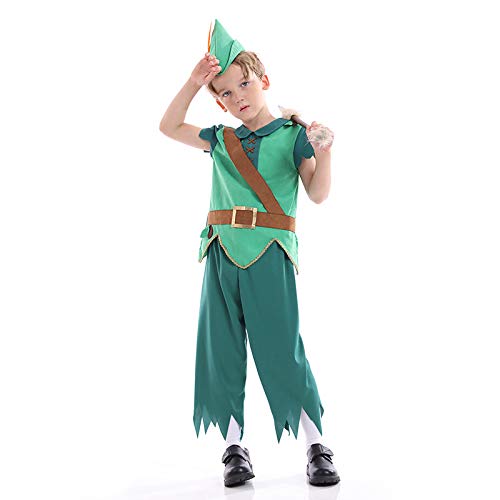 N / A Cosplay Halloween Regalo de la Novedad Traje de los niños Cazador Robin Hood Traje de Navidad Arquero Traje de príncipe del Bosque Body Height:90-105cm