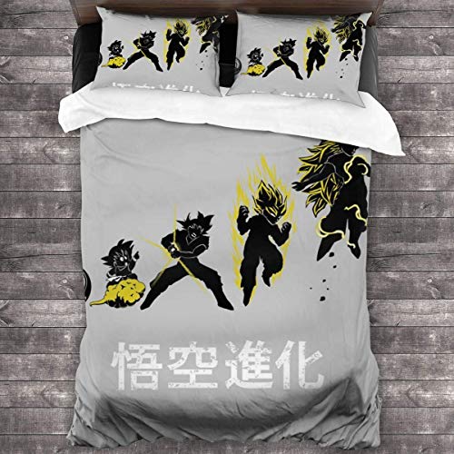N \ A Kakarot Evolution Dragon Ball Z - Juego de ropa de cama de 3 piezas, funda de edredón de 86 x 70 pulgadas, juego de cama decorativo de 3 piezas con 2 fundas de almohada