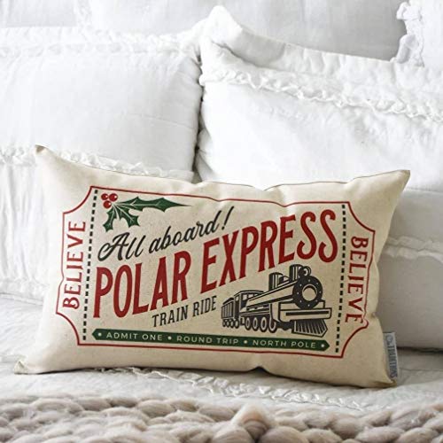 None-brands Fundas de almohada decorativas suaves fundas de almohada de Navidad, almohadas de Navidad, almohada polar Express, decoración de Polar Express, boleto polar Express