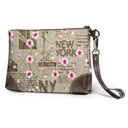 NY Cherry Blossom Bolso de mano de cuero, bolso de maquillaje, bolso de mano, monedero, cartera, bolso de mano para teléfono, monedero, bolso de mano, bolso de mano para mujeres y niñas