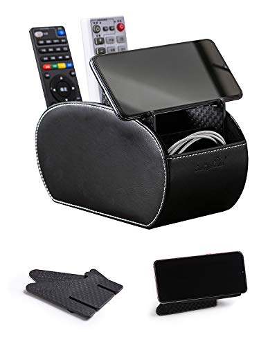 Organizador multifuncional de piel para televisión, con 5 compartimentos espaciosos, mando a distancia, soporte para TV, receptor, DVD, estante universal