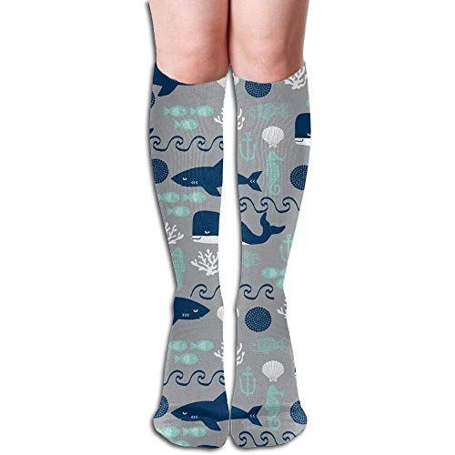 ouyjian Long Socks Ocean Shark Whale Fish Compression Socks for Men & Women Fashion Over The Knee High Socks